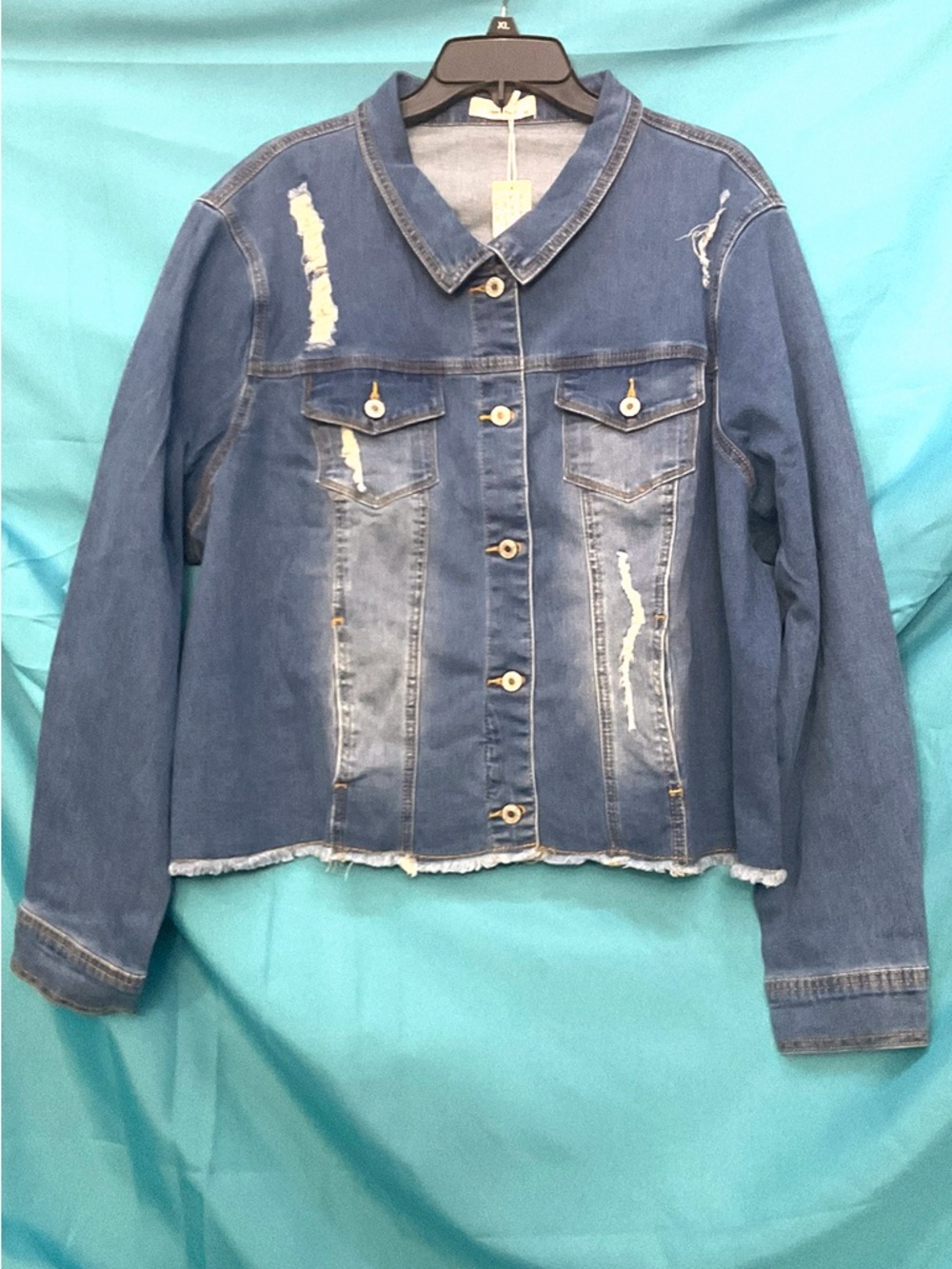 Distressed Blue Denim Jacket - NWT - 28" p2p, 23" length